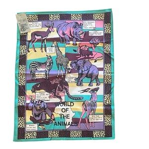 Vintage "World of the Animals" African Safari Tea Towel - 100% Cotton NWT